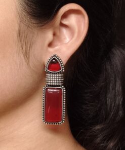 Beautiful Ethnic Stud Earrings | Monalisa Stone Silver Replica Fashionable Jewelry