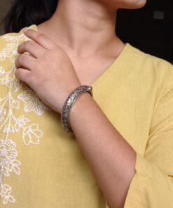 Oxidized Openable Floral Art Bangle | Silver Replica Ethnic Perfect Jewelry for Women