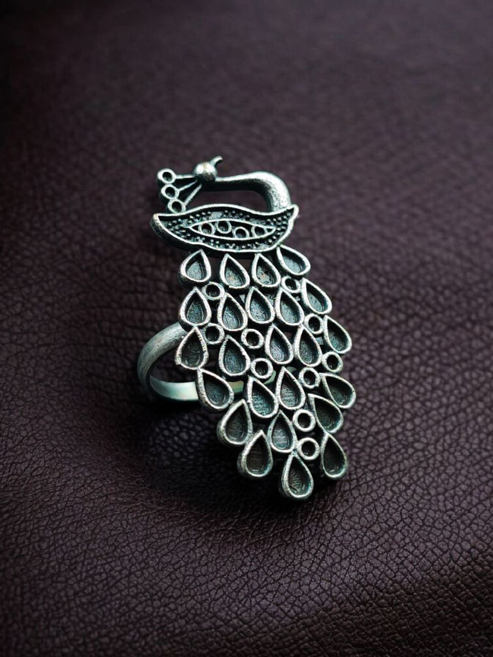 Traditional Beautiful Peacock Design Ring | Oxidized Adjustable Silver Replica Jewelry - Image 6