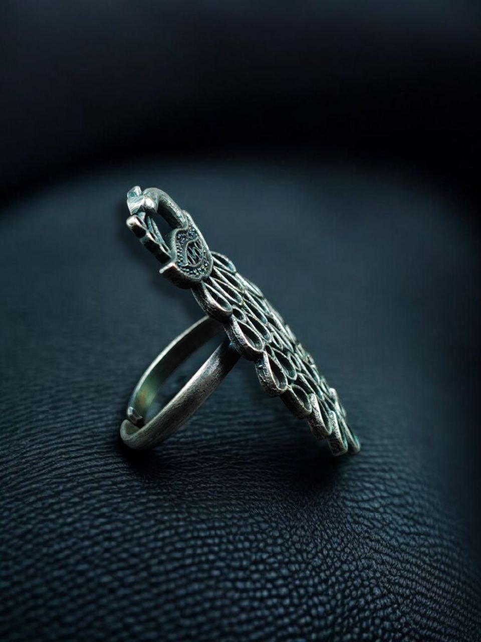Traditional Beautiful Peacock Design Ring | Oxidized Adjustable Silver Replica Jewelry - Image 3