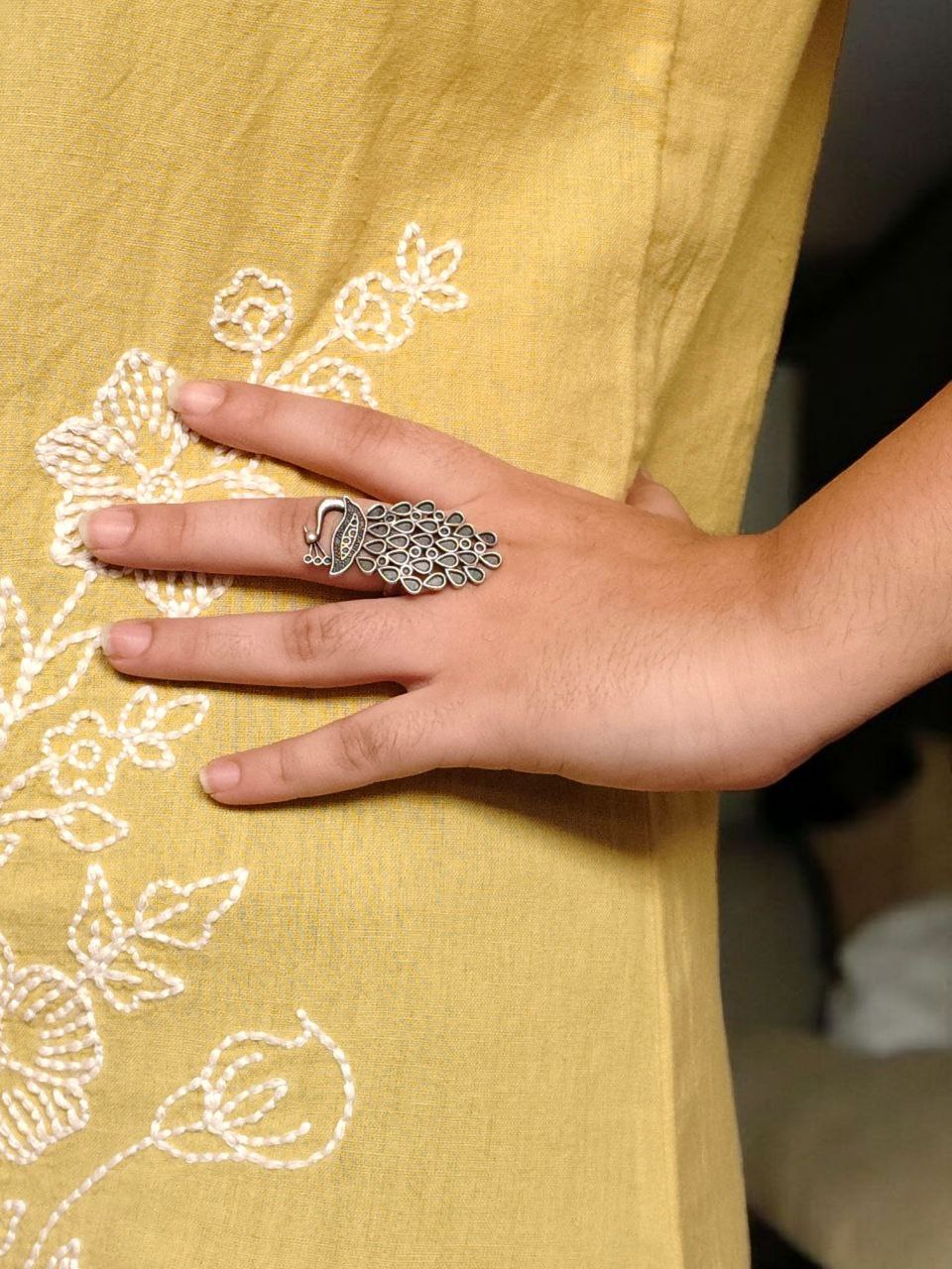 Traditional Beautiful Peacock Design Ring | Oxidized Adjustable Silver Replica Jewelry - Image 2
