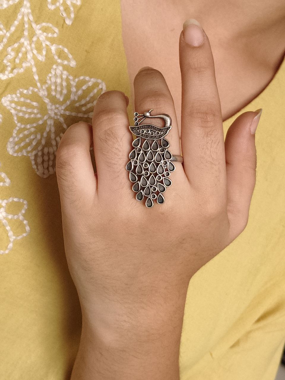 Traditional Beautiful Peacock Design Ring | Oxidized Adjustable Silver Replica Jewelry - Image 5