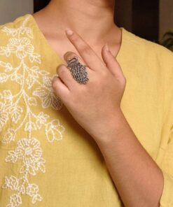 Traditional Beautiful Peacock Design Ring | Oxidized Adjustable Silver Replica Jewelry