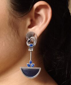 Handcrafted Ethnic Peacock Earrings | Silver Replica Stone Dangler Best Jewelry