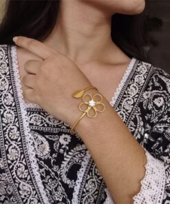 Premium Gold Plated Flower Design Bracelet | Unique Party Wear Jewelry for Girls