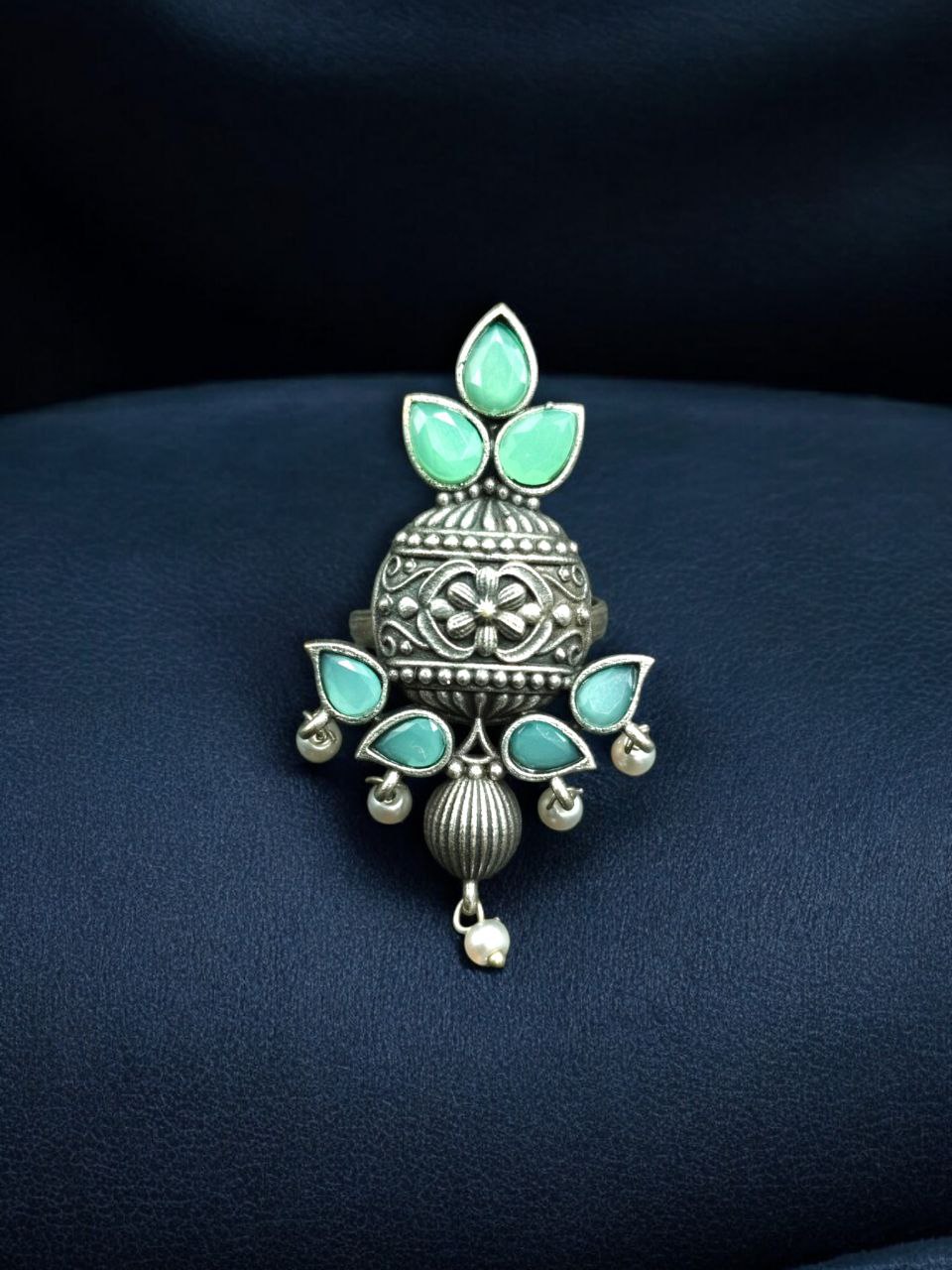 Elegant Silver Replica Adjustable Ring | Stone & Pearl Work Unique Design Jewelry - Image 7