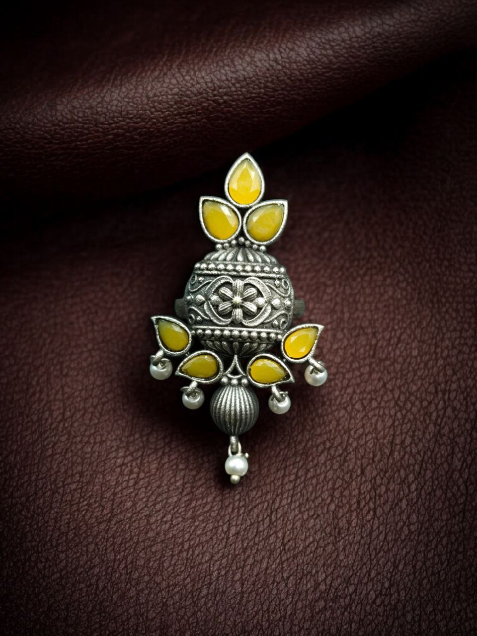 Elegant Silver Replica Adjustable Ring | Stone & Pearl Work Unique Design Jewelry - Image 8