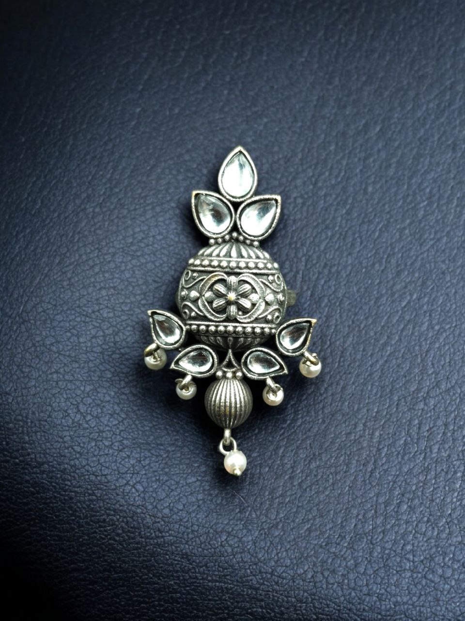 Elegant Silver Replica Adjustable Ring | Stone & Pearl Work Unique Design Jewelry - Image 9