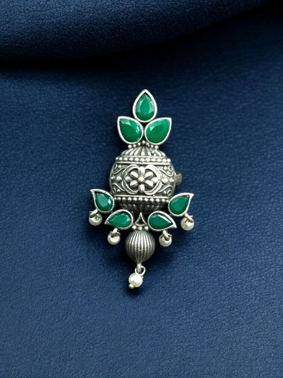 Elegant Silver Replica Adjustable Ring | Stone & Pearl Work Unique Design Jewelry - Image 5