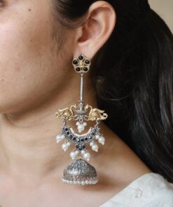Designer Two-Tone Jhumka Earrings | Bird Design Pearl & Stone Work Beautiful Jewelry For Women