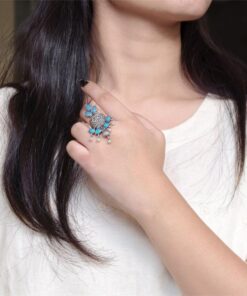 Elegant Silver Replica Adjustable Ring | Stone & Pearl Work Unique Design Jewelry