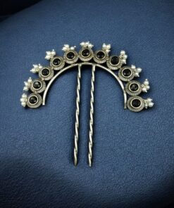 Alternative view of Exclusive Oxidized Juda Pin with Stone & Pearl Work | Unique Hair Accessory