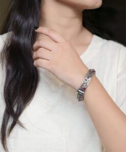 Traditional Flower Design Bangle | Stone Work Silver Replica Beautiful Openable Kada