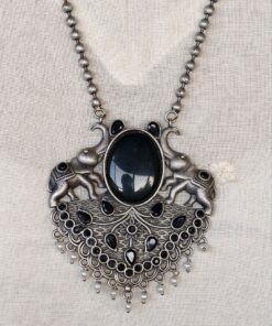 Alternative view of Traditional Elephant Design Necklace Set | Monalisa Stone and Pearl Work Perfect Jewelry For Girls