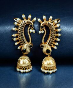 Alternative view of Beautiful Design Gold Plated Jhumki Earcuff | Elegant Stone & Pearl Detailing Jewelry For Girls