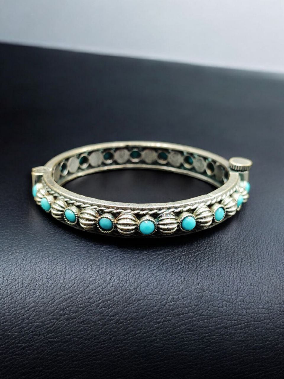 Antique Finish Silver Replica Openable Bangle | Beautiful Design with Stone Work Jewelry - Image 9