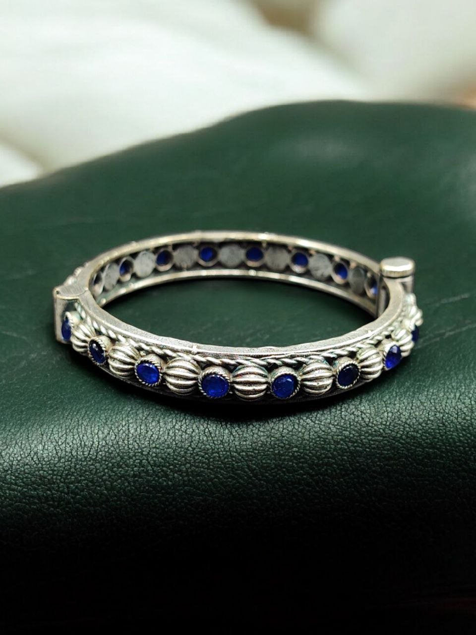 Antique Finish Silver Replica Openable Bangle | Beautiful Design with Stone Work Jewelry - Image 7