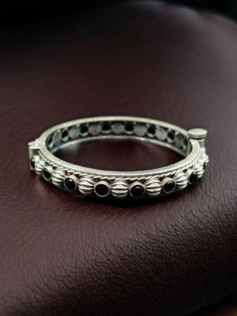 Antique Finish Silver Replica Openable Bangle | Beautiful Design with Stone Work Jewelry - Image 8