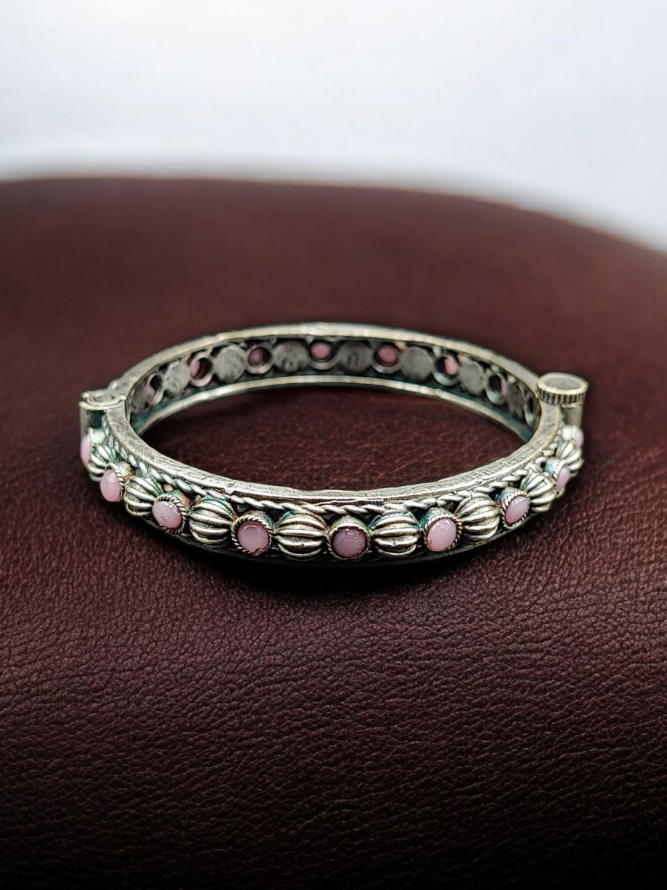 Antique Finish Silver Replica Openable Bangle | Beautiful Design with Stone Work Jewelry - Image 4