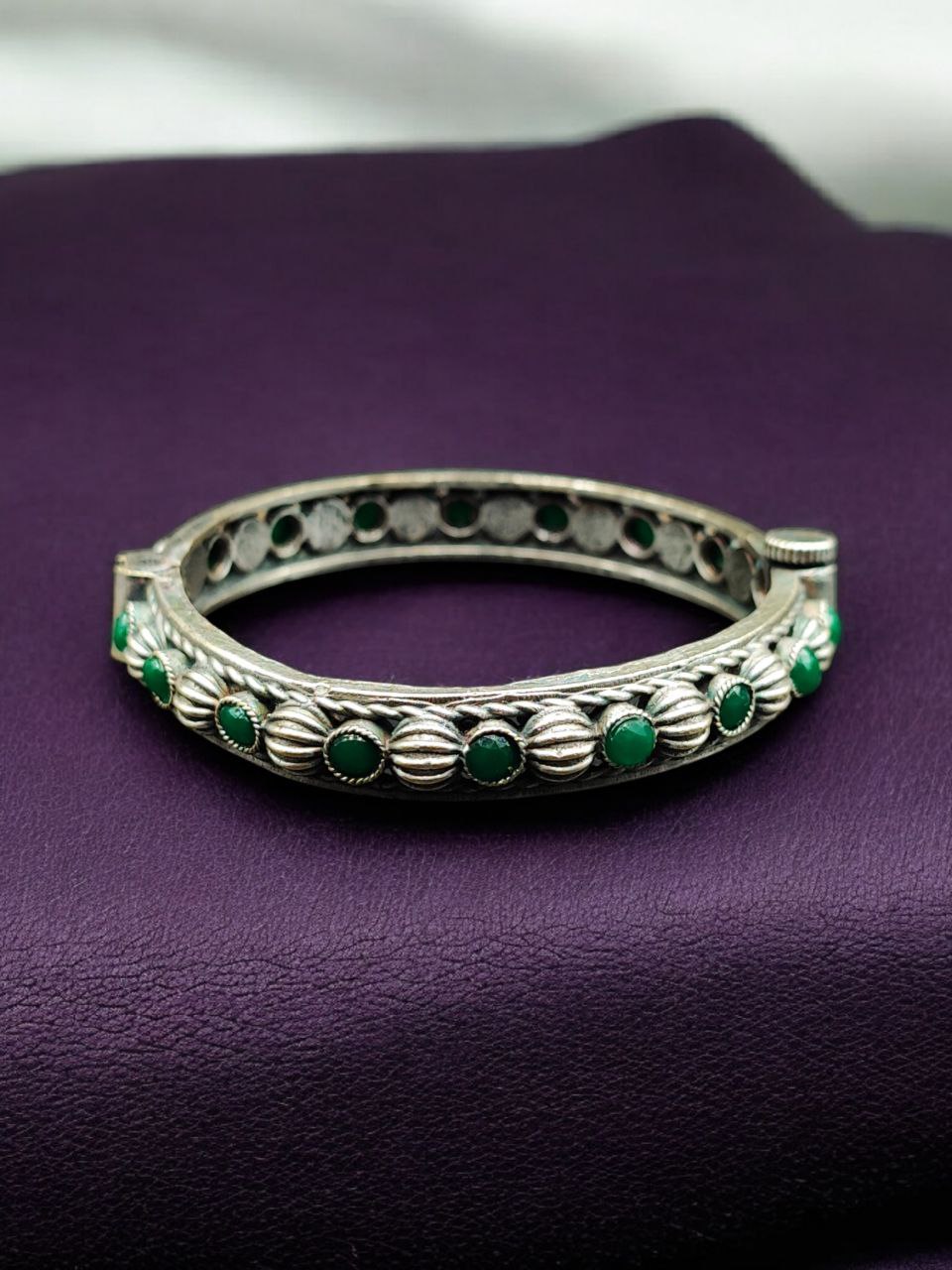 Antique Finish Silver Replica Openable Bangle | Beautiful Design with Stone Work Jewelry - Image 5
