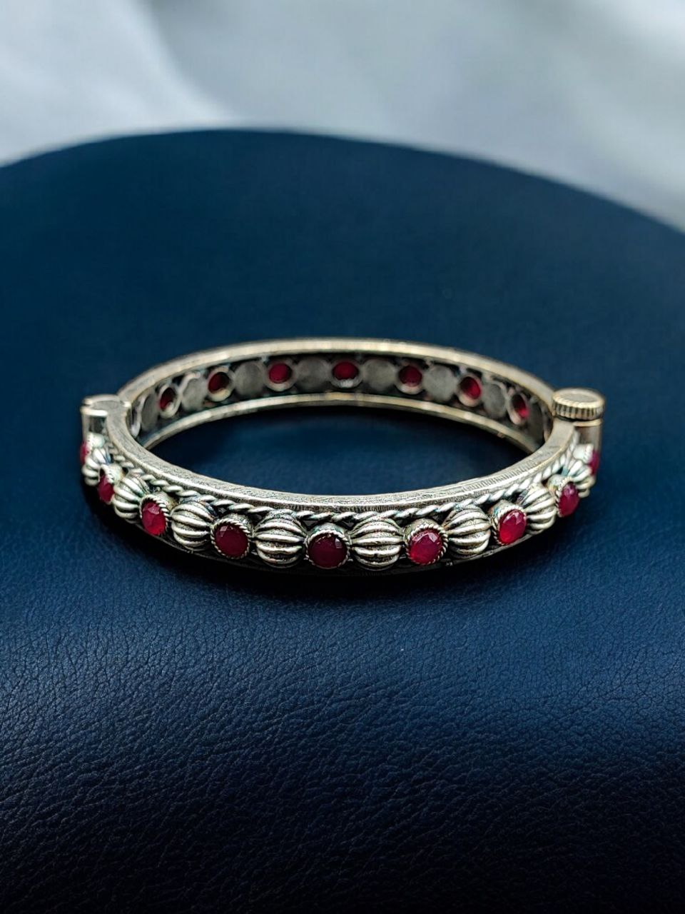 Antique Finish Silver Replica Openable Bangle | Beautiful Design with Stone Work Jewelry - Image 3