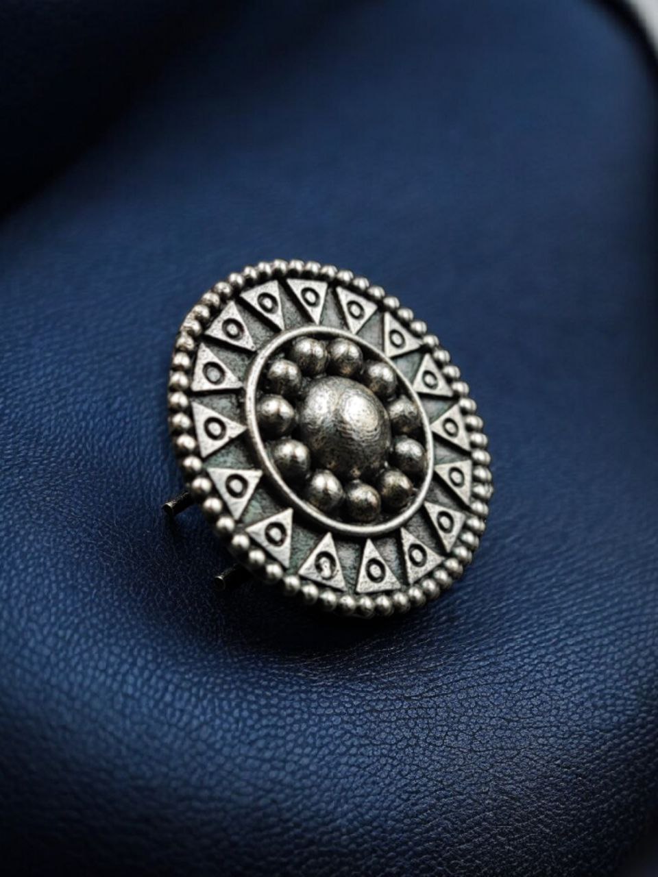 Ethnic Silver Replica Oxidized Hair Pin | Round Design Premium Ethnic Jewelry - Image 3