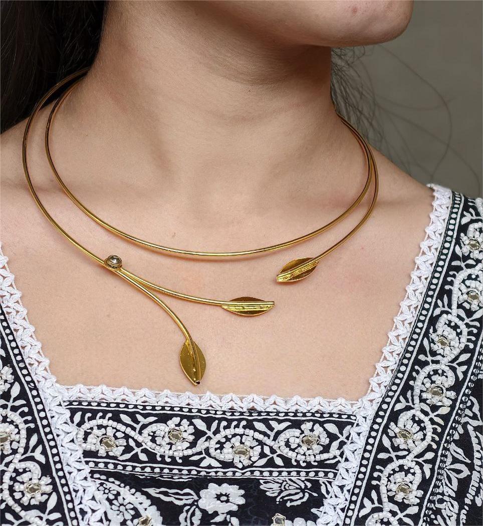 Handmade Premium Gold Plated Hasli Necklace | Unique Oxidized Jewelry for Women