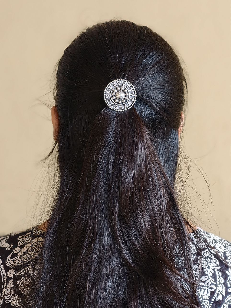 Ethnic Silver Replica Oxidized Hair Pin | Round Design Premium Ethnic Jewelry