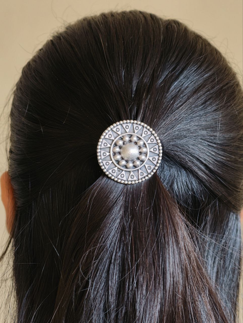 Ethnic Silver Replica Oxidized Hair Pin | Round Design Premium Ethnic Jewelry - Image 4