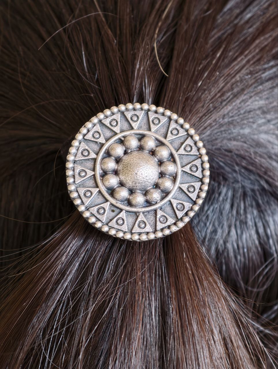 Ethnic Silver Replica Oxidized Hair Pin | Round Design Premium Ethnic Jewelry - Image 2