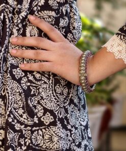 Alternative view of Oxidized Stone Work Silver Replica Openable Bangle | Traditional Beautiful Jewelry