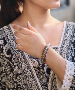 Oxidized Stone Work Silver Replica Openable Bangle | Traditional Beautiful Jewelry