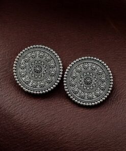 Alternative view of Round Shape Oxidized Stud Earrings | Silver Replica Traditional Amazing Jewelry For Girls