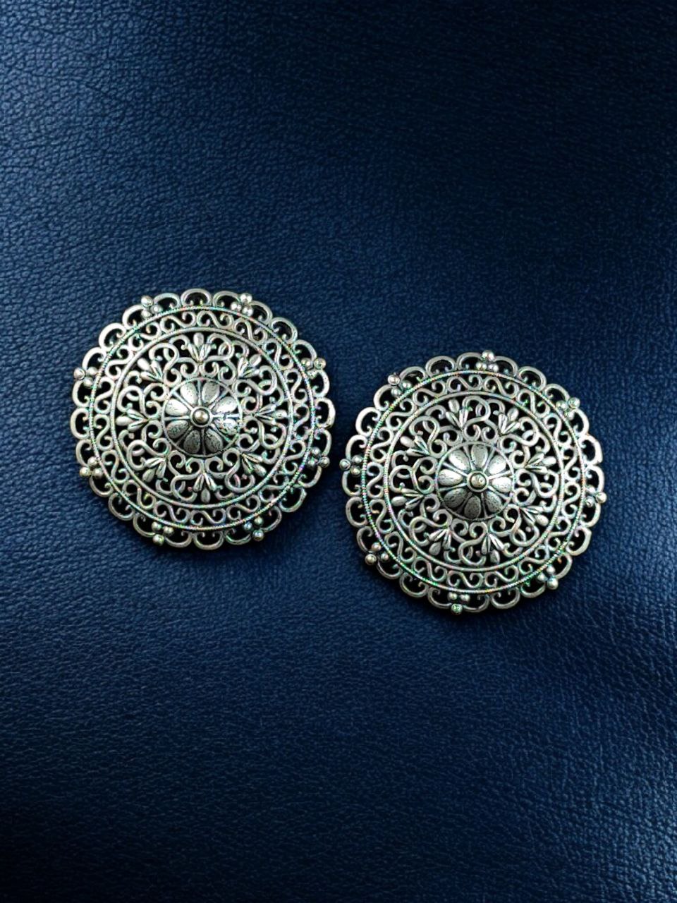 Handcrafted Floral Art Stud Earrings | Silver Replica Daily Wear Best Oxidized Jewelry Gift For Her - Image 3