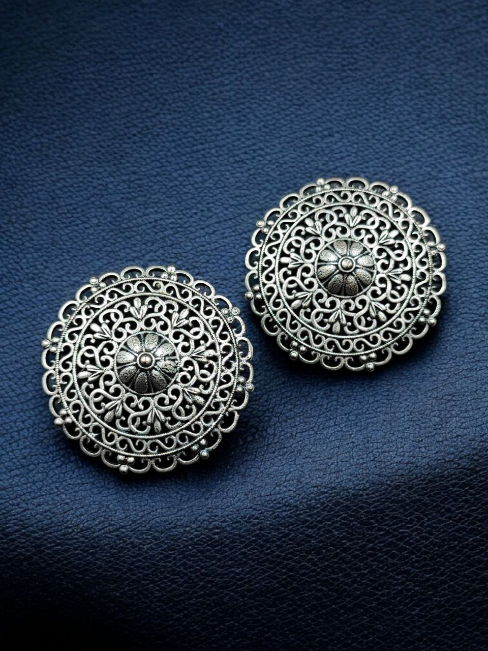 Handcrafted Floral Art Stud Earrings | Silver Replica Daily Wear Best Oxidized Jewelry Gift For Her - Image 4