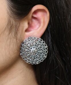 Handcrafted Floral Art Stud Earrings | Silver Replica Daily Wear Best Oxidized Jewelry Gift For Her