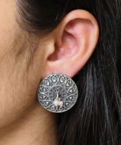 Stylish Heart Design Earrings | Oxidized Silver Replica Pearl Detailing Beautiful Earring