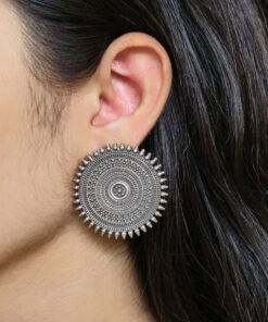 Elegant Round Oxidized Stud Earrings | Silver Replica Casual Wear Best Jewelry