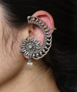 Silver Replica Flower Design Unique Earcuff | Oxidized Ethnic Jewelry Perfect Gift For Her
