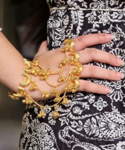 Alternative view of Gold Plated Moon Kashmiri Hathphool | Unique Chain Bracelet with Adjustable Ring