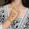 Gold Plated Moon Kashmiri Hathphool | Unique Chain Bracelet with Adjustable Ring