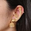Beautiful Flower Design Gold Plated Jhumka Earcuff | Stone Work Traditional Jewelry