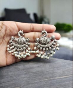 Alternative view of Handcrafted Bird Design Earrings | Silver Plated with Pearl Detailing Perfect Stud Jewelry For Girls