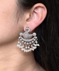 Handcrafted Bird Design Earrings | Silver Plated with Pearl Detailing Perfect Stud Jewelry For Girls