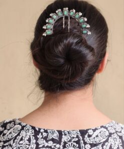 Traditional Silver Plated Square Shape Juda Pin | Pearl & Stone Work Best Hair Accessory