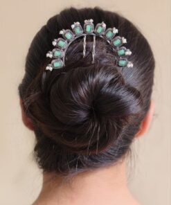 Alternative view of Traditional Silver Plated Square Shape Juda Pin | Pearl & Stone Work Best Hair Accessory