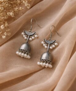 Alternative view of Silver Replica Jhumki | Adorable Light Weight Oxidized Jhumka Earrings