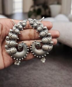 Alternative view of Silver Replica Unique Peacock Design Earcuff | Pearl Work Traditional Jewelry