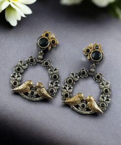 Elegant Two-Tone Bird Earrings | Flower Design Stone Work Best Traditional Jewelry