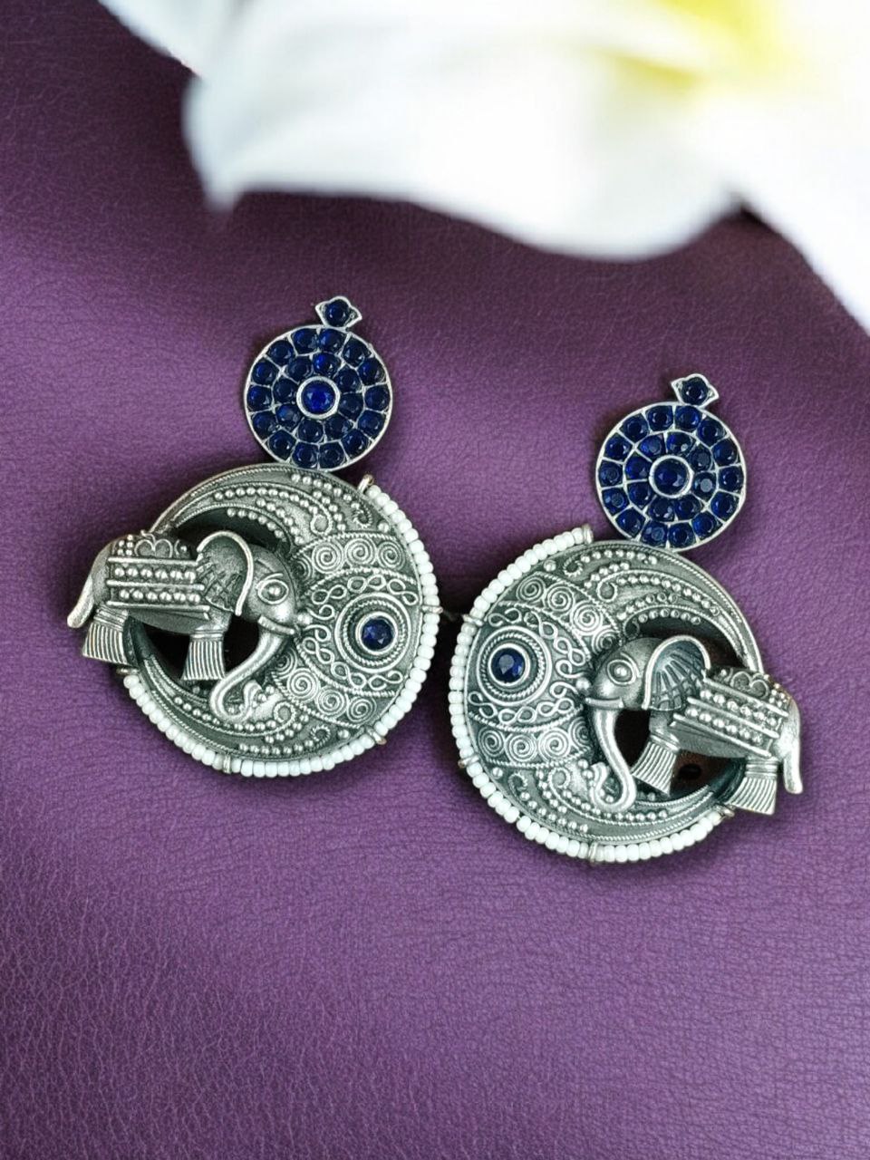 Traditional Elephant Design Earrings | Stone & Pearl Detailing Beautiful Jewelry Gift For Her - Image 2